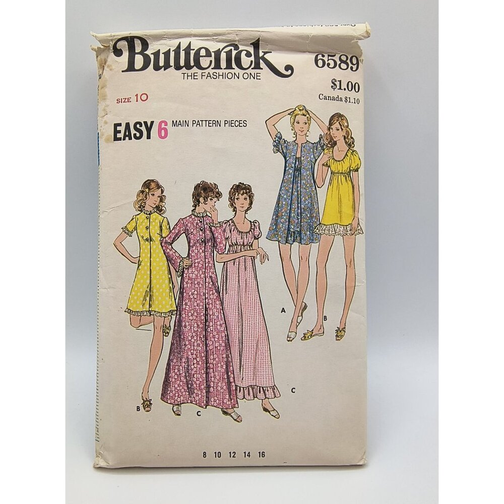 Vintage Butterick 6589 Sewing Pattern Misses Robe & Gown Size Dress Size10 Easy
